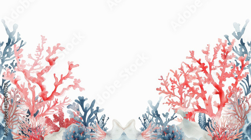 Fototapeta Naklejka Na Ścianę i Meble -  Watercolor painting coral reef ocean theme frame border.