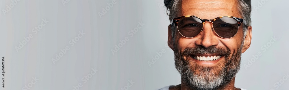 A close-up portrait of a smiling man with a nice attractive beard wearing sunglasses A close-up portrait of a smiling man with a nice attractive beard wearing sunglasses