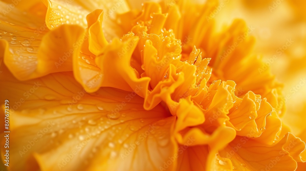 Mellow Marigold Opening: Marigold's slow bloom in extreme close-up, mellow yellow and orange tones. Mellow Marigold Opening: Marigold's slow bloom in extreme close-up, mellow yellow and orange tones.