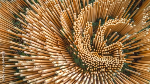 Detailed Top View of Abstract Bamboo Sticks Design on Green Background Biophilic Design