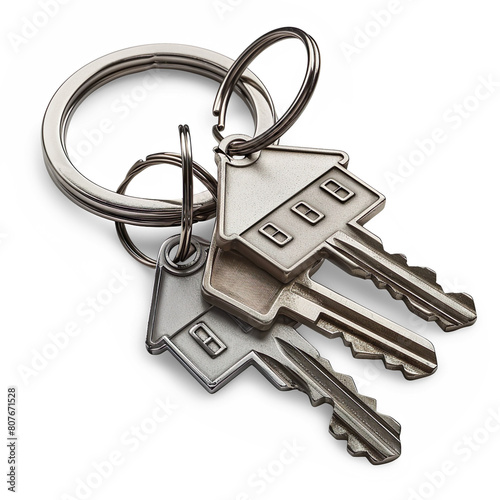 House keys with house-shaped keychains isolated on a transparent background 


