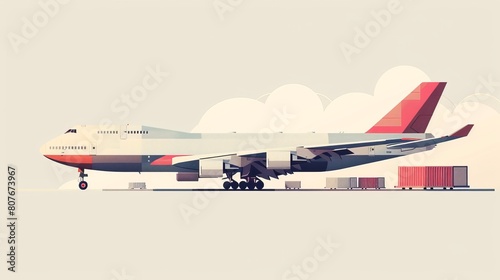 Large cargo aircraft at airport with shipping containers and clouds in background