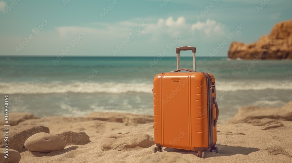 Suitcase on the beach facing the deep sea..AI generated imagebeach holiday trip Suitcase on the beach facing the deep sea..AI generated imagebeach holiday trip