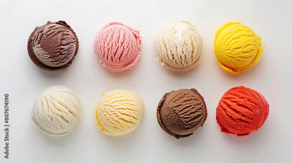 Ice cream scoops collection on white background : Generative AI