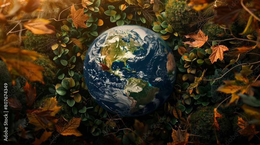 Conceptual Image of Earth Globe Surrounded by Lush Greenery Conceptual Image of Earth Globe Surrounded by Lush Greenery
