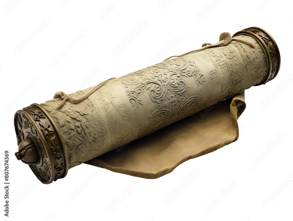 a scroll with a leather strap