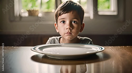 Hungry Child Facing an Empty Plate: Visualizing Starvation and Malnutrition in Kids