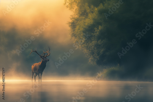 Portrait of majestic deer stag in the forest