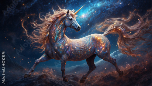 A unicorn floats in a sea of sparkles