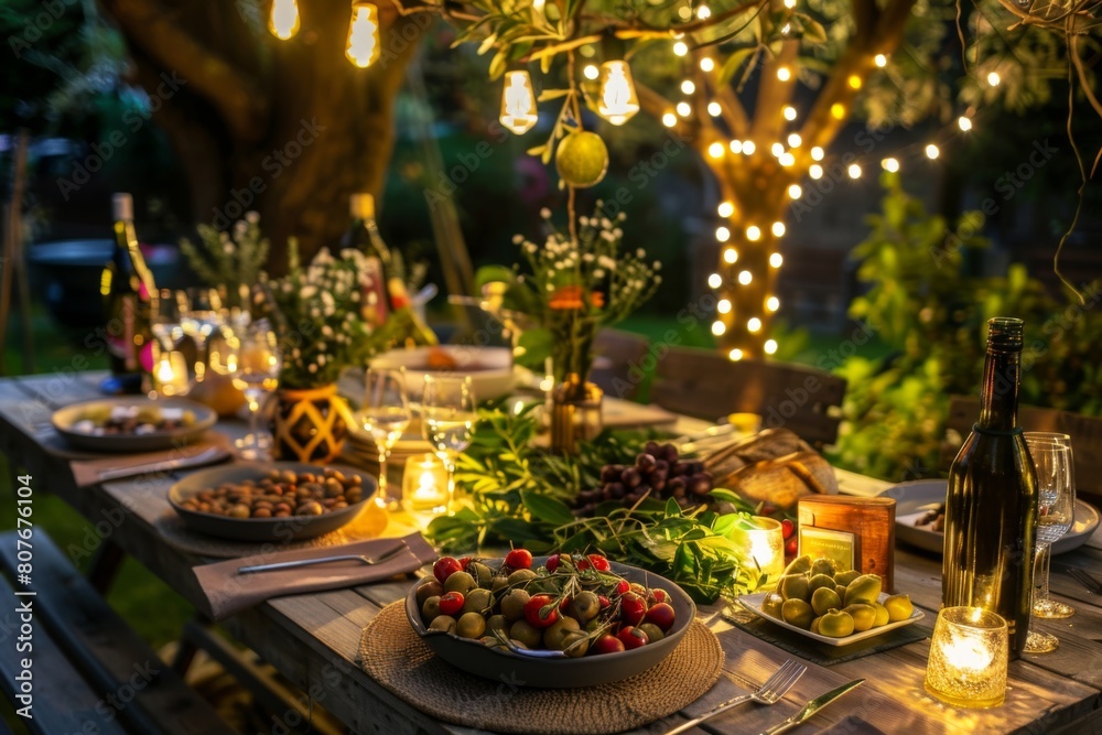 Olive-themed outdoor dinner