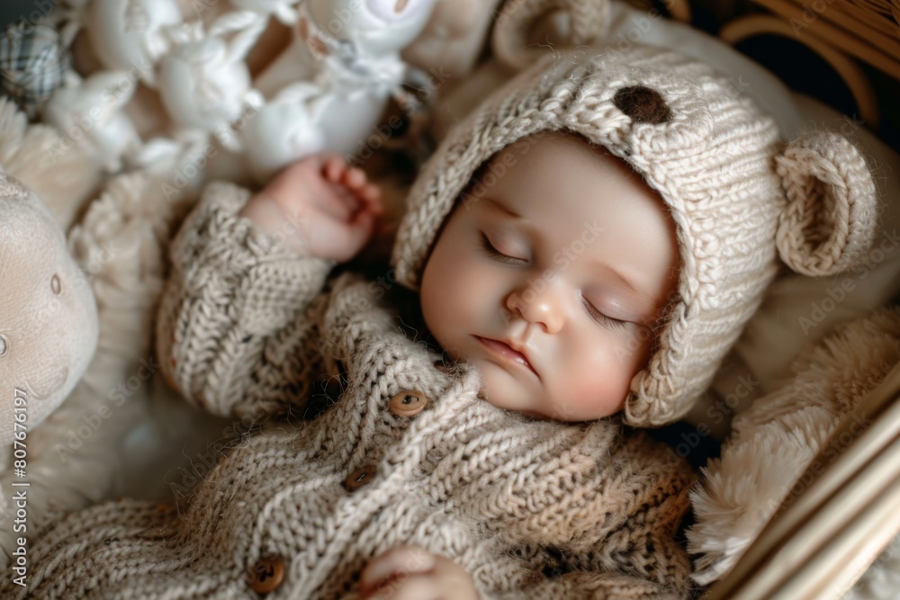 Peaceful newborn baby sleeping in a cozy crib Peaceful newborn baby sleeping in a cozy crib