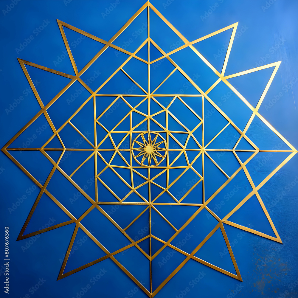a blue and gold geometric design with a blue background a blue and gold geometric design with a blue background
