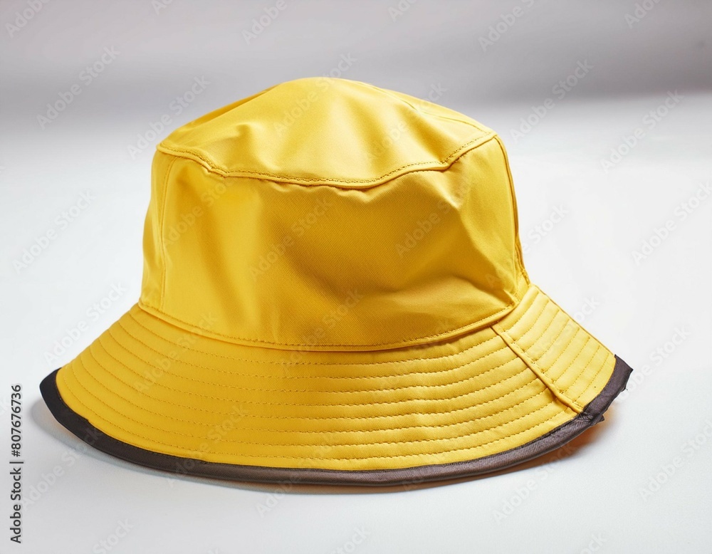 Fototapeta premium A yellow bucket hat presented against a pristine white background