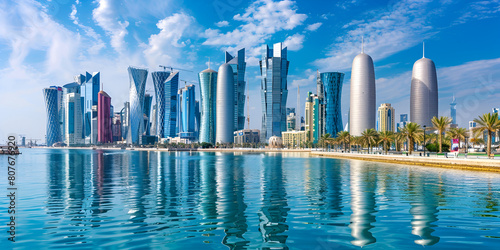 Downtown waterfront of Doha Qatar in bech beautiful beckground
 photo