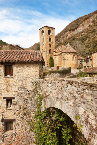 Picturesque medieval village with romanesque church. Girona. Catalonia, Spain photo