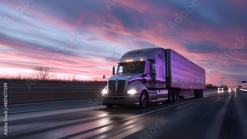 Speeding truck on the highway. Concept law enforcement, safety measures, speed limit awareness photo