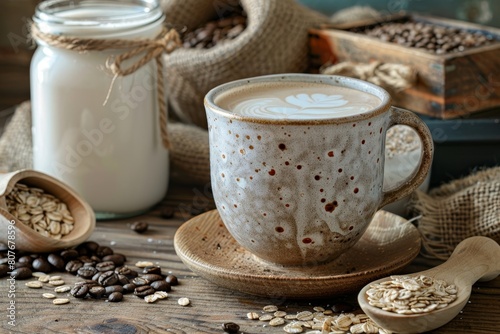 Homemade oat milk with coffee beans