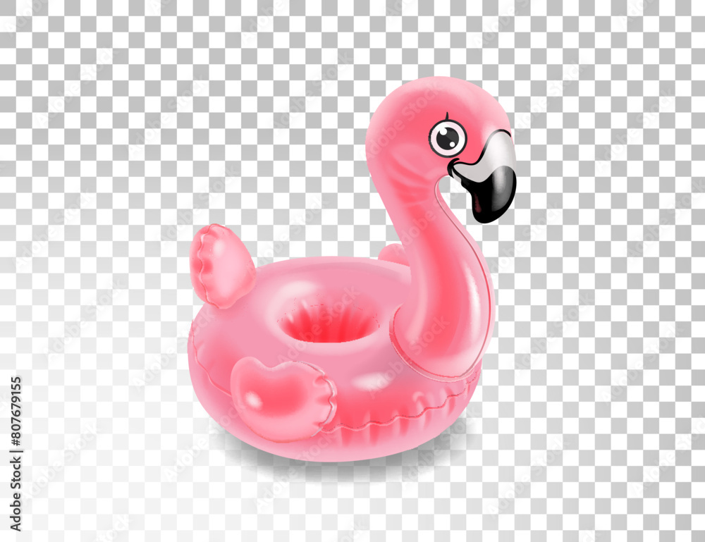 3d pink flamingo. Inflatable realistic swimming pool ring. Tropical bird float. Swim tube, summer beach ocean vacation holiday toy, Vector illustration 3d pink flamingo. Inflatable realistic swimming pool ring. Tropical bird float. Swim tube, summer beach ocean vacation holiday toy, Vector illustration
