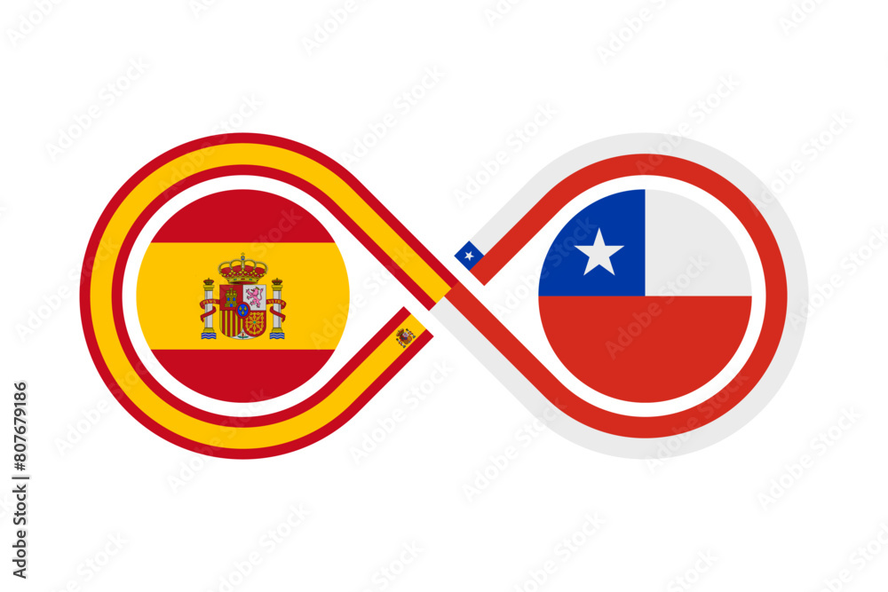 Obraz premium unity concept. spain and chile flags. vector illustration isolated on white background