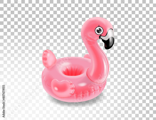3d pink flamingo. Inflatable realistic swimming pool ring. Tropical bird float. Swim tube, summer beach ocean vacation holiday toy, Vector illustration