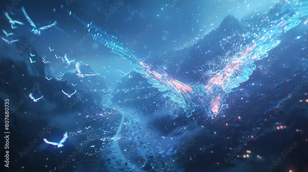 Craft a dynamic composition showcasing the products hologram in mid-air Craft a dynamic composition showcasing the products hologram in mid-air