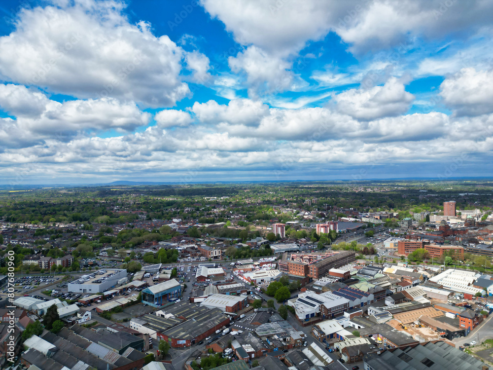 Fototapeta premium High Angle View of Wolverhampton City of metropolitan borough in the West Midlands, England, United Kingdom. May 4th, 2024