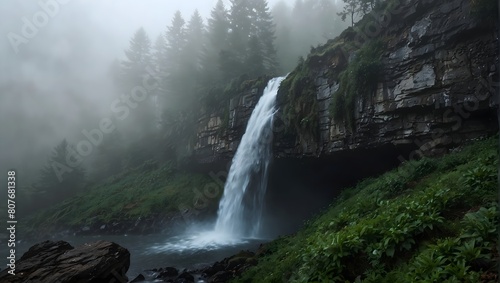 waterfall in the fog