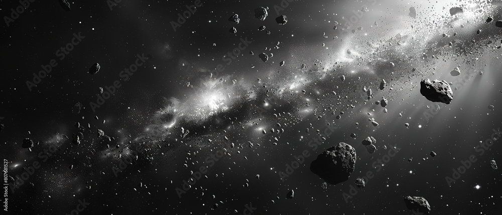 wallpaper of an asteroid field in deep space, very dark, Stock ...