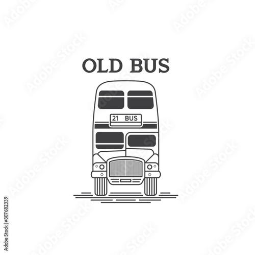 illustration of vintage double decker bus, public transportation.