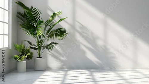 Studio Background Design with White Overlay and Leaf Shadows for Product Display. Concept Studio Background Design  White Overlay  Leaf Shadows  Product Display