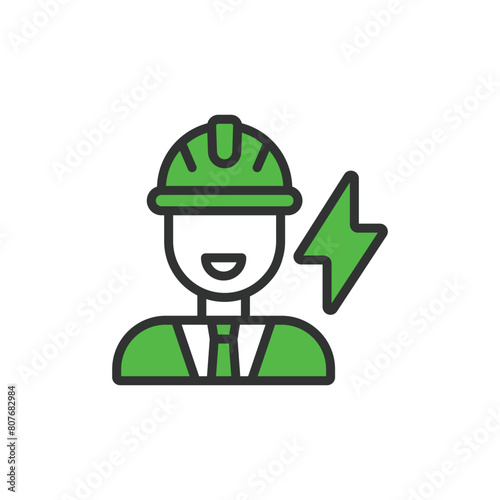 Electrical engineer, in line design, green. Electrical engineer, Engineer, Electrical, Electrician, Technician, Professional on white background vector. Electrical engineer editable stroke icon.