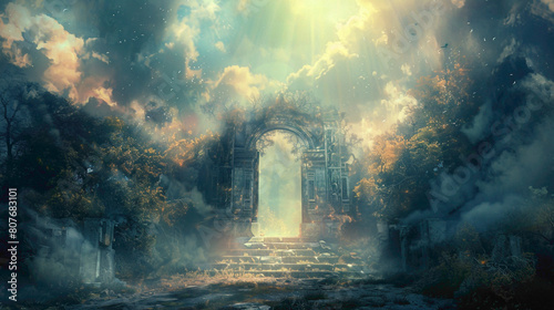 A magical door opening in the passage of clouds. photo