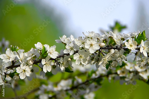 Vászonkép an open flowered branch of fruit tree in full bloom
