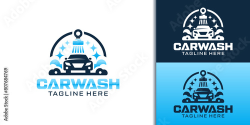 Pressure car wash logo design, car wash and automobile detailing vector template, Logo car wash on light background.