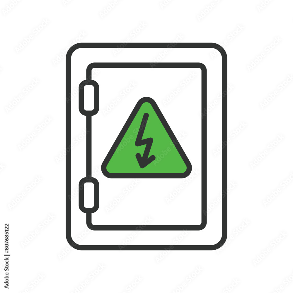 Fuse box, in line design, green. Fuse box, Electrical, Circuit, Breaker on white background vector. Fuse box editable stroke icon. Fuse box, in line design, green. Fuse box, Electrical, Circuit, Breaker on white background vector. Fuse box editable stroke icon.