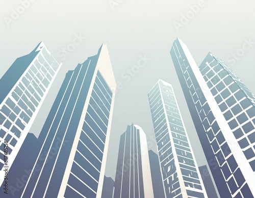 Abstract skyscrapers white and blue background  geometric pattern of towers  perspective graphic shapes of buildings  Architectural  financial  corporate business brochure template