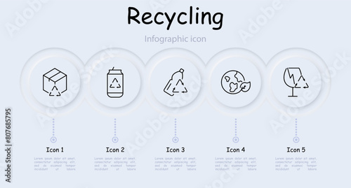 Ecology set icon. Recycling, plastic, reuse, glass, garbage, environmental pollution, bionomics, infographic, trash, garbage, planet, bottle. Environment care concept.