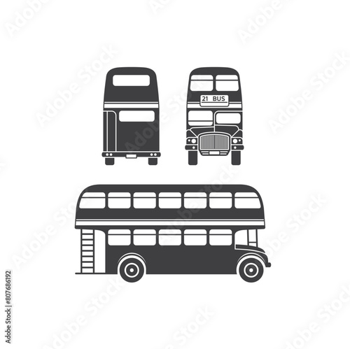 illustration of vintage double decker bus, public transportation.