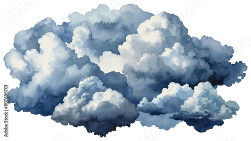 blue clouds in watercolor style isolated on transparent background