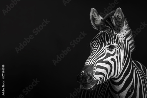 Portrait of a zebra on a black background