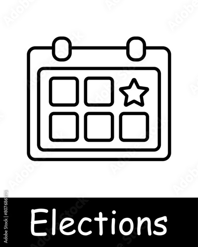 Elections set icon. Vote, candidate, speech, calendar, voting, percentage, diagram, statistics, pencil, hand, record, handshake, loudspeaker, people opinion, passport. Electoral campaign concept.