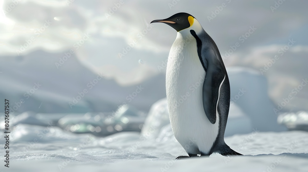 Naklejka premium Realistic Photo Penguin. 3D render on fantasy and fufure.