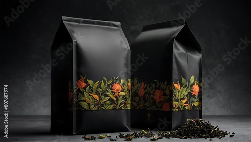 blank tea packaging mockup with tea. Organic tea branding and packaging mockup. photo