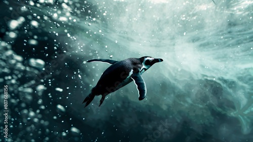 Realistic Photo Penguin. 3D render on fantasy and fufure.