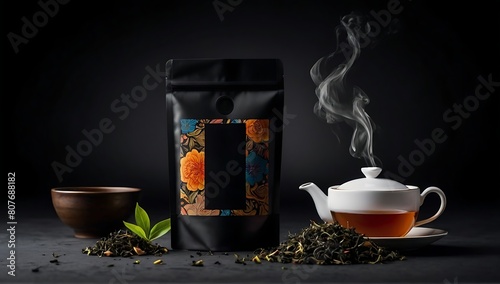 blank tea packaging mockup with tea. Organic tea branding and packaging mockup.