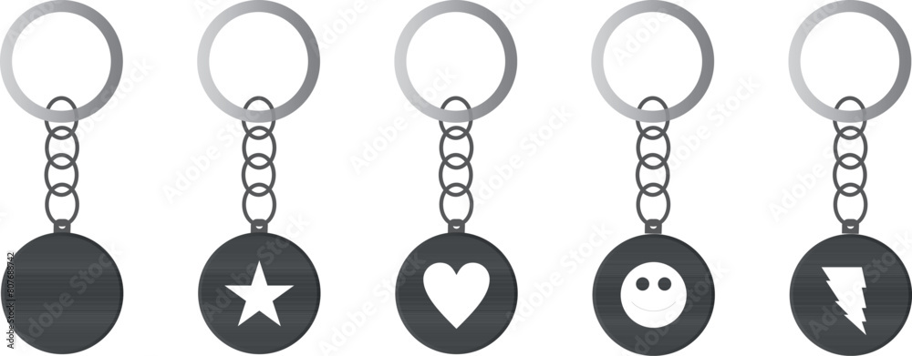 Metal key ring in other shapes. Vector Isolated. Metal key ring in other shapes. Vector Isolated.