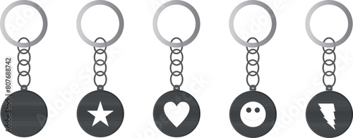 Metal key ring in other shapes. Vector Isolated.