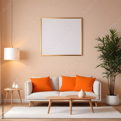 3d rendered empty frame picture mockup in cozy living room