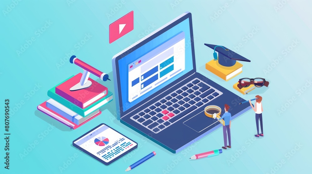 A person standing in front of a laptop computer, engaged in online learning or work. The screen displays study materials, indicating remote education. Generative AI