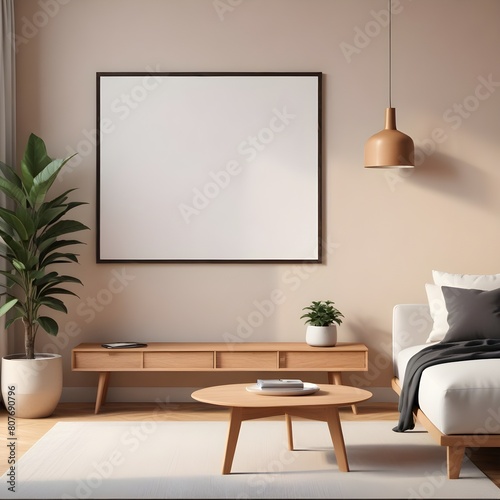 3d rendered empty frame picture mockup in cozy living room © AmirsCraft